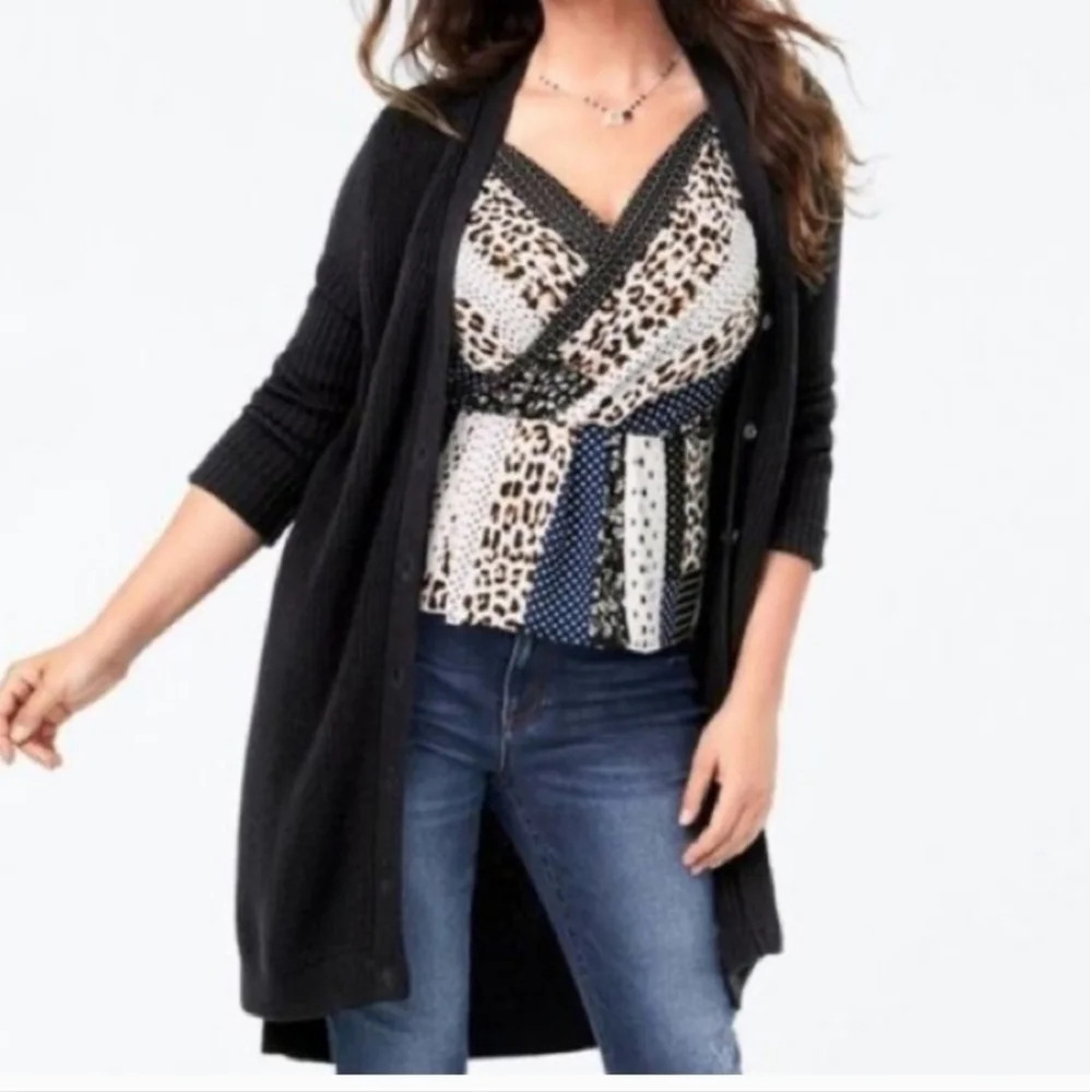 CAbi 3787 Womens Crossover Cami Sz 4 Black Brown Animal Print Polka Dot